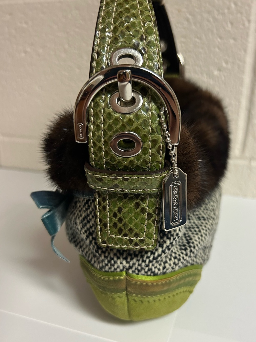 Coach Soho Exotic Tweed Suede Mink Fur Python Small Hobo Bag NO:C052-8F05 - Picture 2 of 16